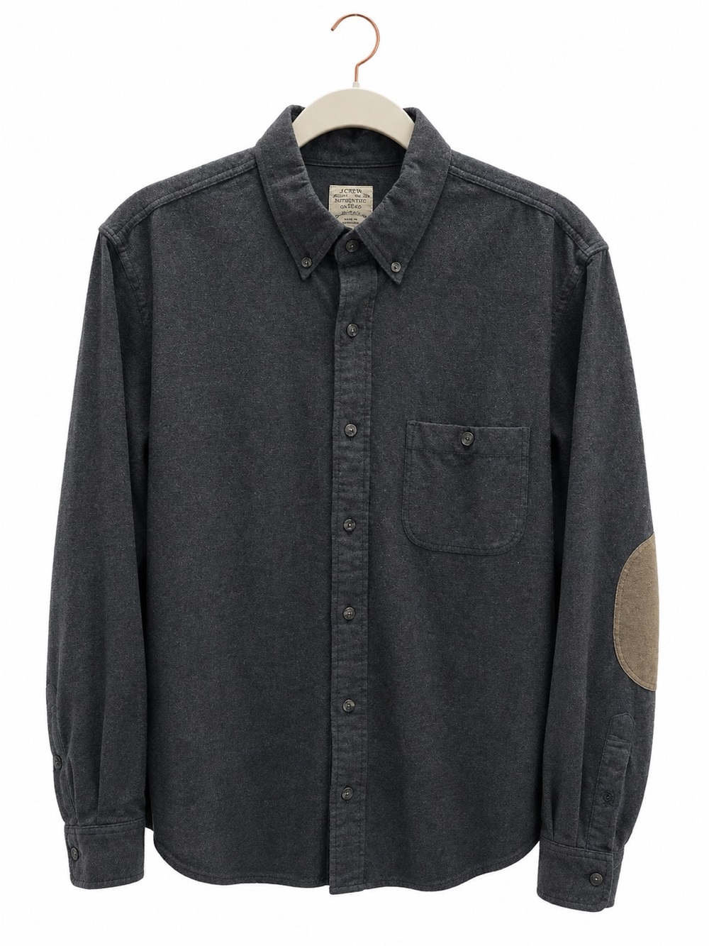 J. Crew Charcoal Long-Sleeve Button-Down Shirt with Tan Elbow Patches